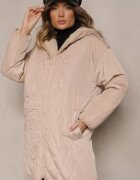 melya by melody Jachetă bej matlasată reversibilă cu blană și glugă Emalira