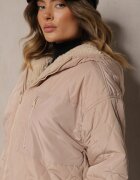 melya by melody Jachetă bej matlasată reversibilă cu blană și glugă Emalira