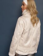 melya by melody Jachetă Biker Bej deschis cu Blană Decorativă și Curea cu Cataramă Emaro