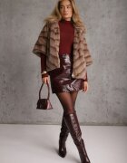 melya by melody Jachetă de blană bej cu croi oversize cu glugă și mâneci 3/4 Titene