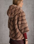melya by melody Jachetă de blană bej cu croi oversize cu glugă și mâneci 3/4 Titene