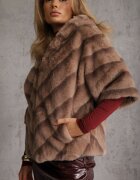melya by melody Jachetă de blană bej cu croi oversize cu glugă și mâneci 3/4 Titene