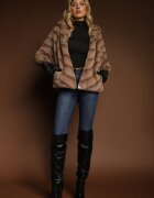 melya by melody Jachetă de blană bej cu croi oversize cu glugă și mâneci 3/4 Titene