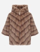 melya by melody Jachetă de blană bej cu croi oversize cu glugă și mâneci 3/4 Titene