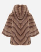 melya by melody Jachetă de blană bej cu croi oversize cu glugă și mâneci 3/4 Titene