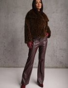 melya by melody Jachetă de blană maro cu imprimeu leopard cu buzunare laterale Neliven