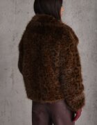 melya by melody Jachetă de blană maro cu imprimeu leopard cu buzunare laterale Neliven
