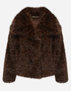 melya by melody Jachetă de blană maro cu imprimeu leopard cu buzunare laterale Neliven