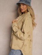 melya by melody Jachetă De Cămașă De Blugi Bej Din Bumbac Cu Broderii Merinorie