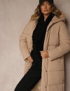 melya by melody Jachetă de iarnă Bej cu cusături matlasate glugă și capse laterale Alarisse
