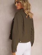 melya by melody Jachetă Jeans Verde închis din bumbac cu nasturi și buzunare Ainztia