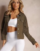 melya by melody Jachetă Jeans Verde închis din bumbac cu nasturi și buzunare Ainztia