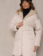 melya by melody Jachetă Matlasată Reversibilă Bej Deschis cu Blană și Glugă Emalira