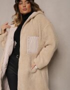 melya by melody Jachetă Matlasată Reversibilă Bej Deschis cu Blană și Glugă Emalira
