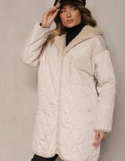 melya by melody Jachetă Matlasată Reversibilă Bej Deschis cu Blană și Glugă Emalira