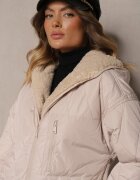 melya by melody Jachetă Matlasată Reversibilă Bej Deschis cu Blană și Glugă Emalira