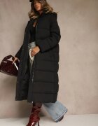 melya by melody Jachetă Neagră cu croială lungă cu glugă matlasată Aforriva