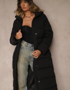 melya by melody Jachetă Neagră cu croială lungă cu glugă matlasată Aforriva