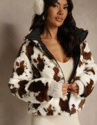 melya by melody Jachetă Neagră Matlasată Reversibilă Decorată cu Blană Pestriță Mevelliana
