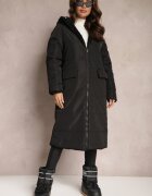 melya by melody Jachetă Palton Neagră Căptușită Reversibilă cu Glugă Arisce
