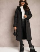 melya by melody Jachetă Palton Neagră Căptușită Reversibilă cu Glugă Arisce