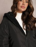 melya by melody Jachetă Palton Neagră Căptușită Reversibilă cu Glugă Arisce