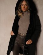melya by melody Jachetă Parka Neagră Reversibilă cu Blană și Glugă Alerisse