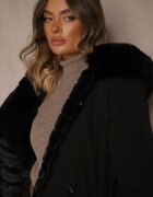 melya by melody Jachetă Parka Neagră Reversibilă cu Blană și Glugă Alerisse