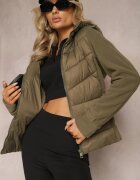 melya by melody Jachetă Verde cu Glugă Decorată cu Matlasare Oblică Faneli