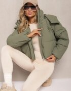 melya by melody Jachetă Verde închis cu matlasare și glugă detașabilă și guler înalt Merians
