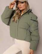 melya by melody Jachetă Verde închis cu matlasare și glugă detașabilă și guler înalt Merians