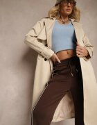 melya by melody Palton tip trenci Bej Lung Cu nasturi dubli cu curea inclusă Sabila