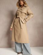 melya by melody Palton Trench Bej din Piele Ecologică Legat în Talie Decorat cu Curele Valentisha