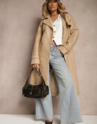 melya by melody Palton Trench Bej din Piele Ecologică Legat în Talie Decorat cu Curele Valentisha