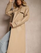 melya by melody Palton Trench Bej din Piele Ecologică Legat în Talie Decorat cu Curele Valentisha