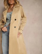 melya by melody Palton Trenci Bej închis Lung dublu petrecut cu curea în set Sabila