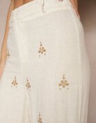 melya by melody Pantaloni Alb-Bej cu Viscoză și In Talie Înaltă cu Croială Largă cu Broderii Olerina