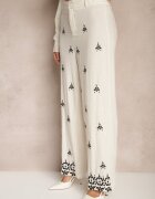 melya by melody Pantaloni Alb-Negru din Viscoză și In Talie înaltă cu croială largă cu Broderii Olerina