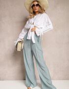 melya by melody Pantaloni Albastru deschis Largi din Viscoză și cu talie elastică Abyga