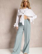 melya by melody Pantaloni Albastru deschis Largi din Viscoză și cu talie elastică Abyga