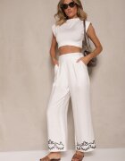 melya by melody Pantaloni Albi din viscoză cu croi larg cu in și cusături Fenelira