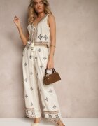 melya by melody Pantaloni Bej cu in cu croială largă Brodați Derilna