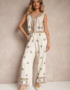 melya by melody Pantaloni Bej cu in cu croială largă Brodați Derilna