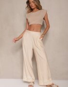 melya by melody Pantaloni bej deschis din viscoză cu croială largă cu in și cusături Fenelira