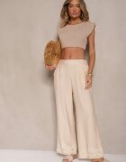 melya by melody Pantaloni bej deschis din viscoză cu croială largă cu in și cusături Fenelira