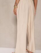 melya by melody Pantaloni bej deschis din viscoză cu croială largă cu in și cusături Fenelira