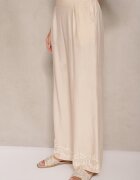 melya by melody Pantaloni bej deschis din viscoză cu croială largă cu in și cusături Fenelira