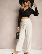 melya by melody Pantaloni Bej deschis Regular Cu dungi Talie înaltă Sallamia