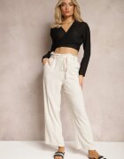 melya by melody Pantaloni Bej deschis Regular Cu dungi Talie înaltă Sallamia