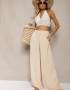 melya by melody Pantaloni bej deschis talie înaltă din Viscoză și cu picioare largi Osevia